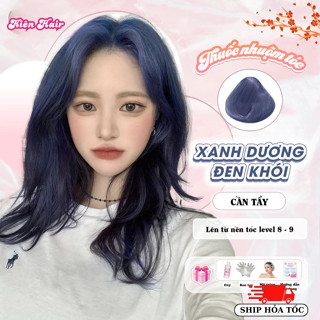  Thuốc Nhuộm Tóc Màu XANH DƯƠNG ĐEN KHÓI Xanh Đen Khói Không Tẩy lên từ nền đen tặng kèm trợ nhuộm | Kienhair 