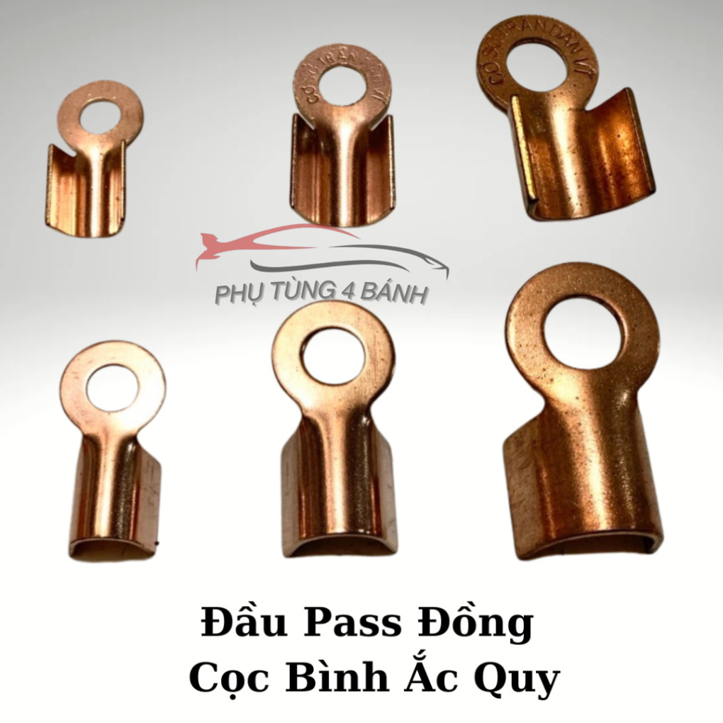 Bộ 2 Cái Đầu Pass, Đầu Cos Dạng Bóp, Lỗ Tròn 8, 10, 12mm Gắn Dây Nguồn Nối Cọc Bình Ắc Quy...Loại Bằ