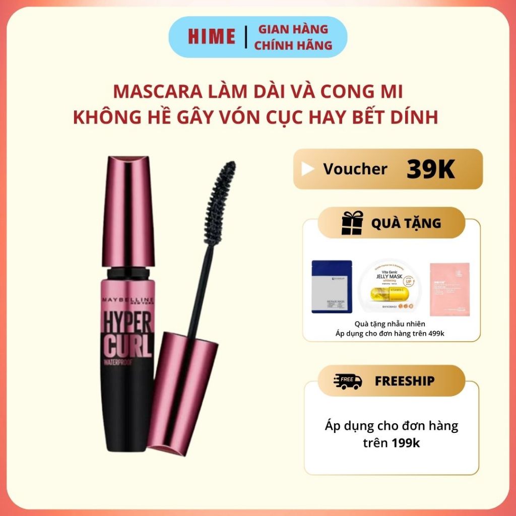 Mascara Maybelline Hyper Curl New York Waterproof Dài Mi và Cong Mi Đen 9.2ml Thái Lan