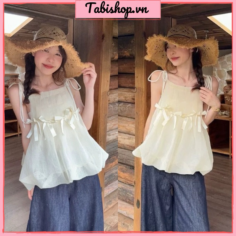 Áo 2 dây form bí đính nơ TABISHOP Áo kiểu nữ mặc hè đi chơi dễ phối đồ xinh xắn(122) | BigBuy360 - bigbuy360.vn