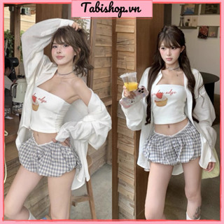 Set đồ 3 món áo ống quây quần bí khoác ngoài TABISHOP Set đồ nữ đi biển du lịch mặc hè dễ thương xinh xắn(121)