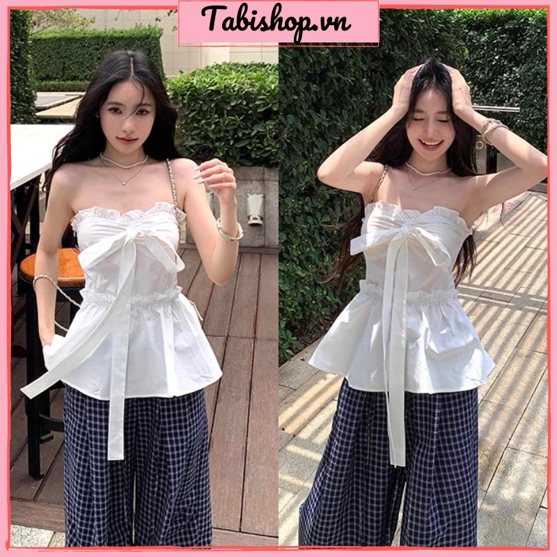Áo quây nữ viền bèo thắt nơ ngực TABISHOP Áo ống nữ kiểu dáng dễ thương dễ phối đồ mặc hè đi chơi(112)