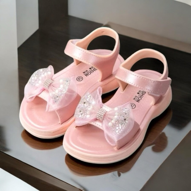 Giày quai dán cho bé gái hình nơ chất eva chống nước siêu mềm kim tuyến lấp lánh