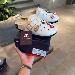 Giày sục thời trang bigsize nam nữ Champion cao cấp hottrend hè màu trắng , giày dép lười đế bệt bigsize xịn