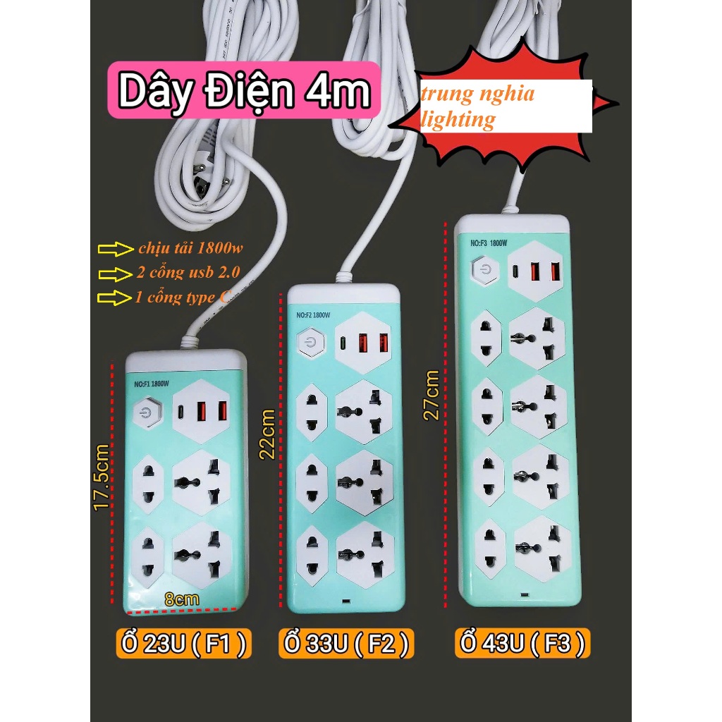 Ổ cắm điện thông minh đa năng usb cao cấp dây lớn dài 5 mét chịu tải 2000w