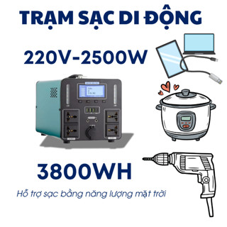 Trạm Sạc Điện Di Động 2500W 3.8KWh – Pin Dự Phòng 220V, 4 Ổ Cắm AC, Sạc Nhanh USB, Dùng Cho Dã Ngoại, Mất Điện
