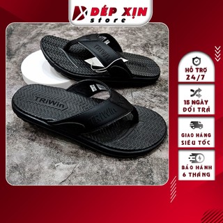 Dép Kẹp Nam Cao Cấp Triwin Quai Da Đế Cao Su Siêu Nhẹ Chống Trơn (Đen)
