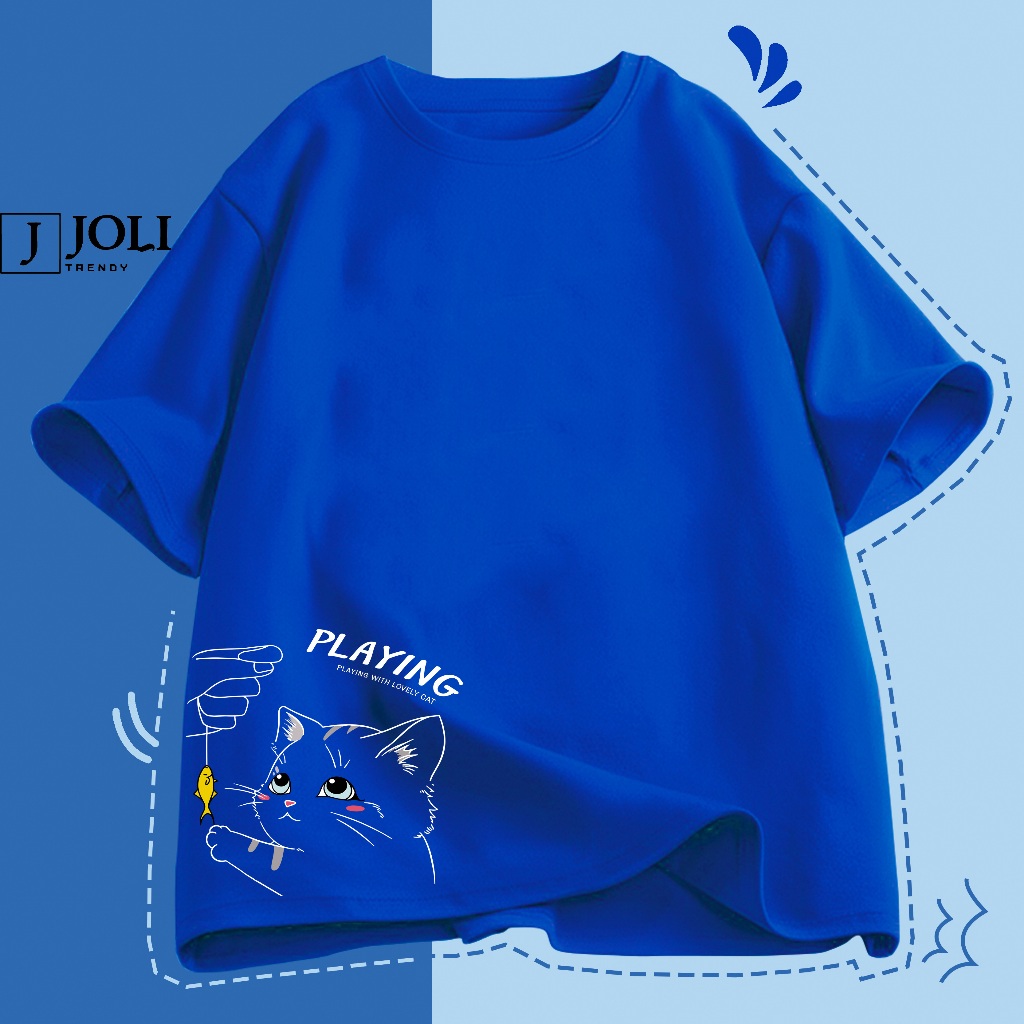 Áo Thun Nam Nữ Unisex Tay Lỡ By JOLI Mã TN Mèo Playing C In Hình Chất Cotton Form Rộng Phong Cách Ulzzang J Joli Trendy | BigBuy360 - bigbuy360.vn