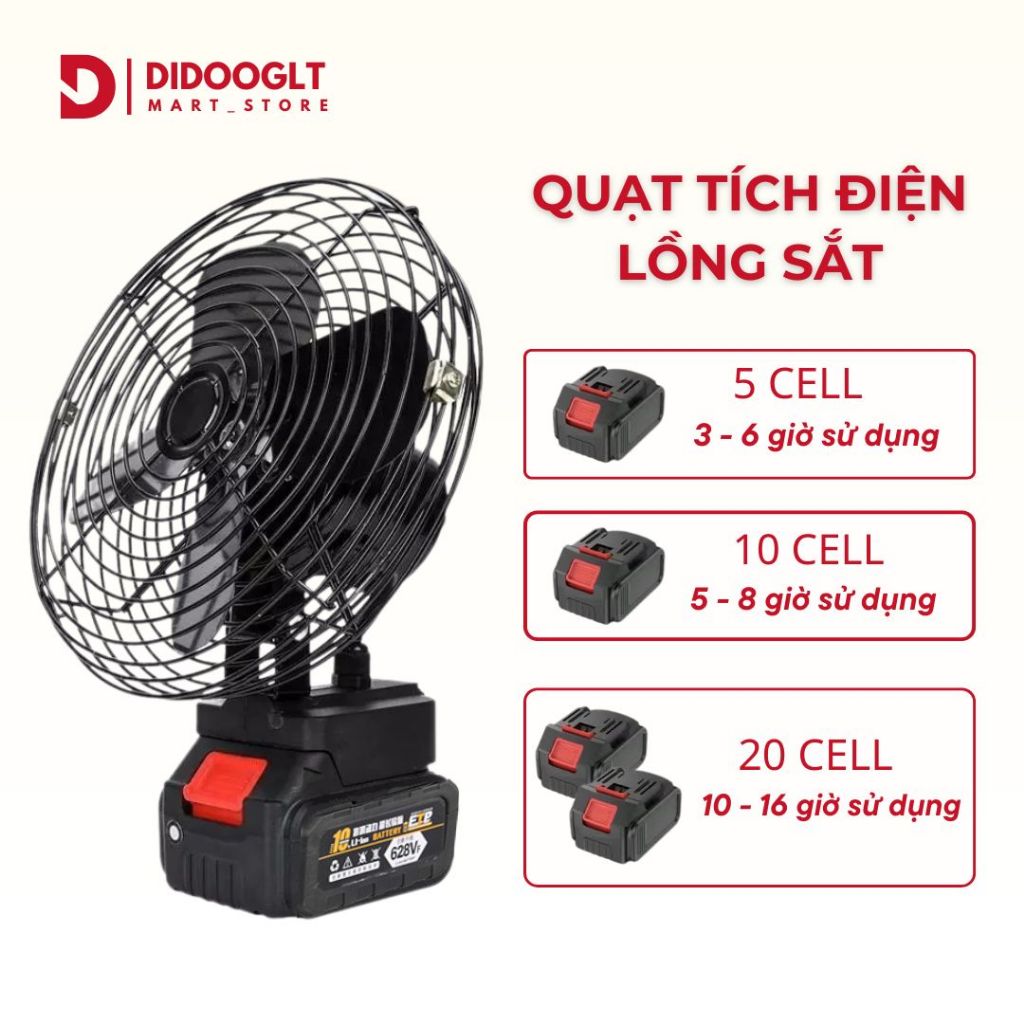 Quạt Tích Điện Mini DIDOOGLT Để Bàn Lượng Lớn 10 Cell Làm Mát Cực Nhanh, Sử Dụng Liên Tục Nhiều Giờ