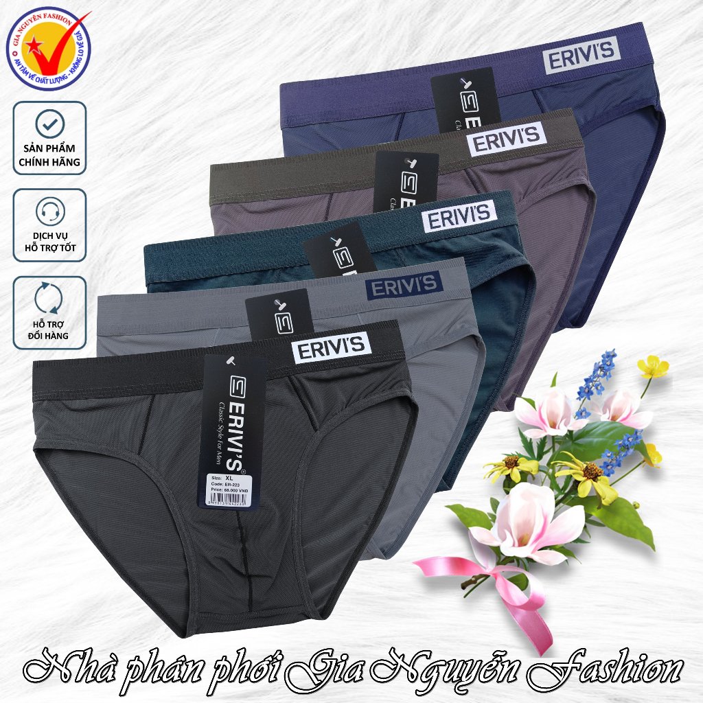 Set 5 quần lót nam Erivis, thun cotton lạnh thông hơi, thoát khí - Hàng Việt Nam chất lượng cao