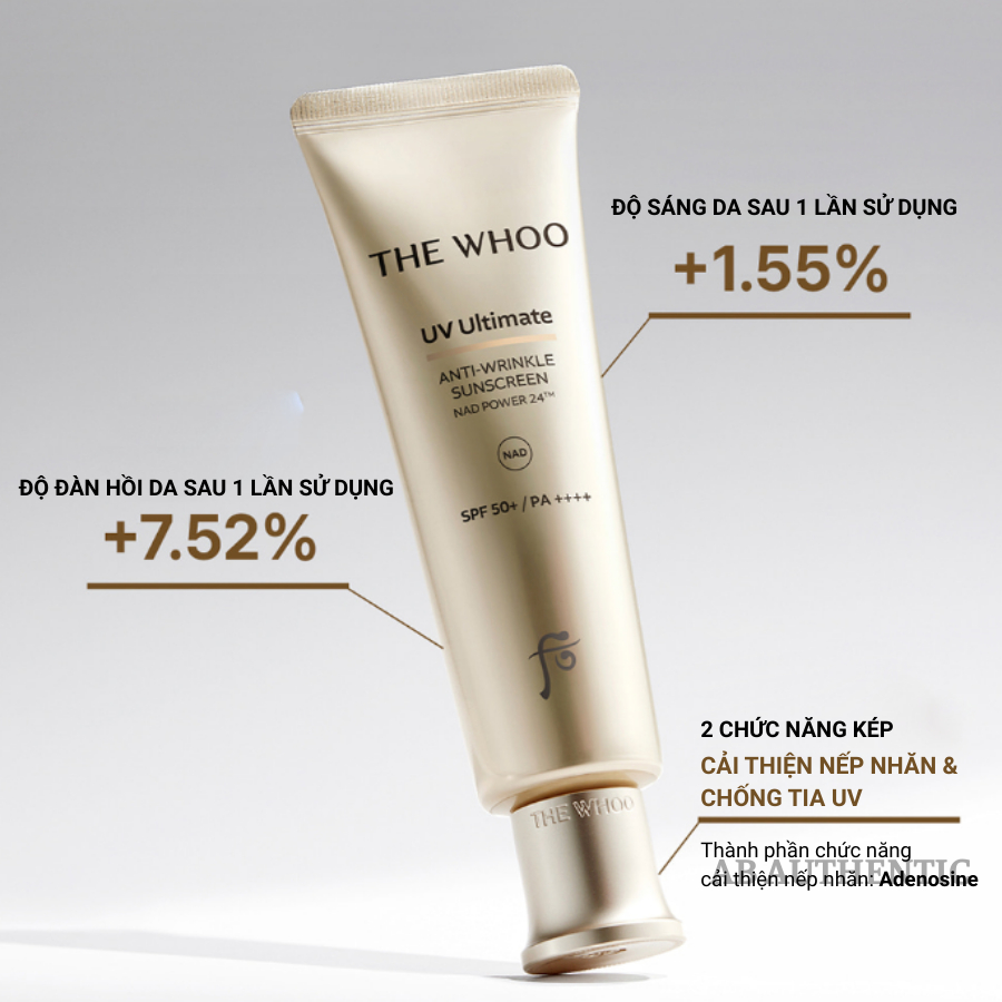 Tuýp Kem chống nắng Whoo vàng chống nhăn Anti-Wrinkle suncreen 75ml Mẫu mới - AB AUTHENTIC