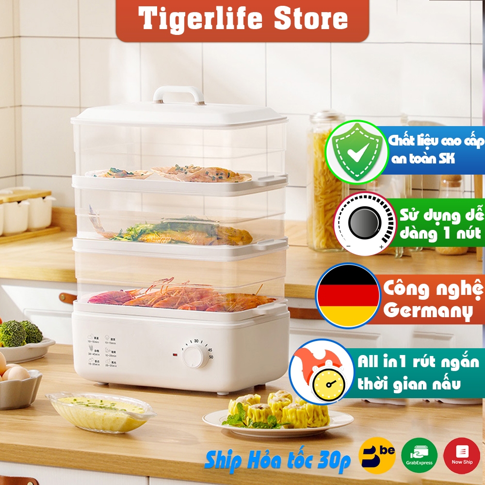 Nồi Hấp Điện Đa Năng Tigerlife 2 - 3 Tầng Thể Tích 21L 31L Chức Năng Hẹn Giờ Thông Minh - Công Suất Lớn 800W - B