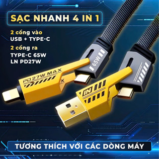 Cáp Sạc 4 Trong 1,Truyền Tải Dữ Liệu Nhanh, Chống Rối Siêu Bền, Đầu Cắm Kim Loại