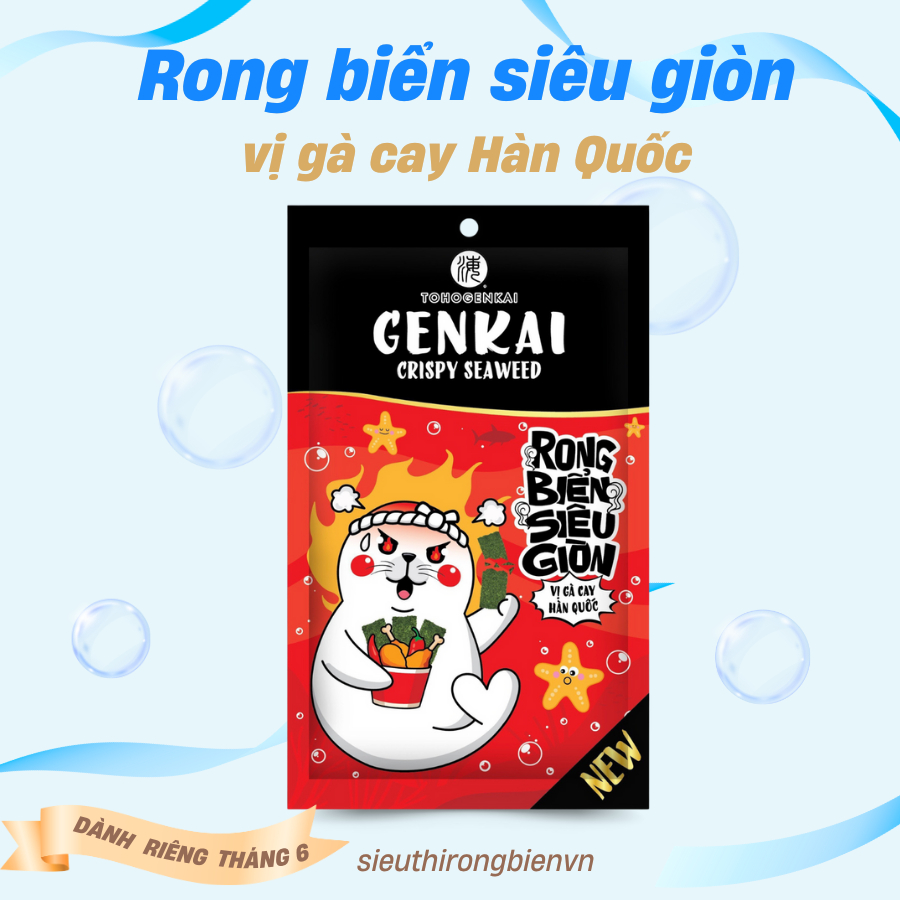 Snack Rong Biển Siêu Giòn GENKAI Vị Gà Cay Hàn Quốc 14g