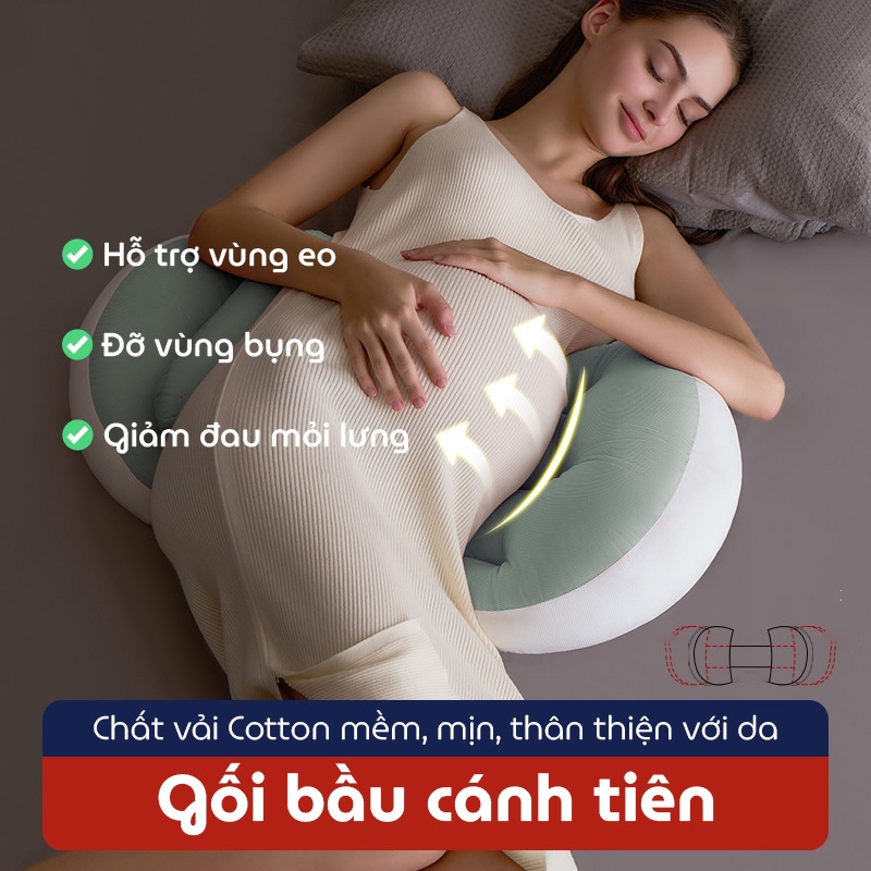Gối bà bầu cánh tiên cao cấp Kidsworld giảm tối đa đau lưng,tặng kèm gối phụ,hỗ trợ mẹ& bé ngủ ngon