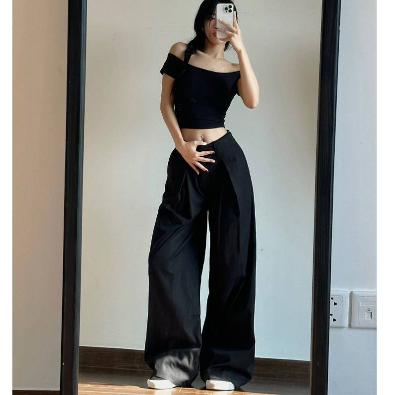 Quần Kaki Xếp Ly Ống Rộng MIAA Vải Đẹp Mềm Thoáng Mát, Quần Kaki Ống Rộng Basic Cạp Trễ Phong Cách Châu Âu | BigBuy360 - bigbuy360.vn