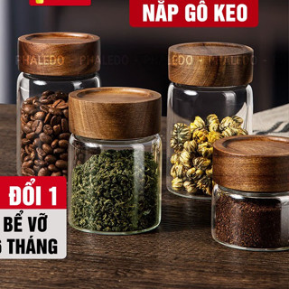  Hũ Thuỷ Tinh Có Nắp Xoắn Gỗ Keo Đựng Đồ Đa Năng Như Trà Cafe Đồ Ăn... Cho Gia Đình Decor Sang Trọng PHALEDO  P-0362  