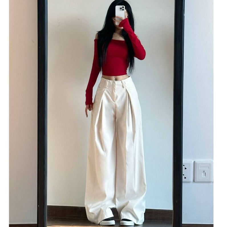 Quần Kaki Xếp Ly Ống Rộng MIAA Vải Đẹp Mềm Thoáng Mát, Quần Kaki Ống Rộng Basic Cạp Trễ Phong Cách Châu Âu | BigBuy360 - bigbuy360.vn