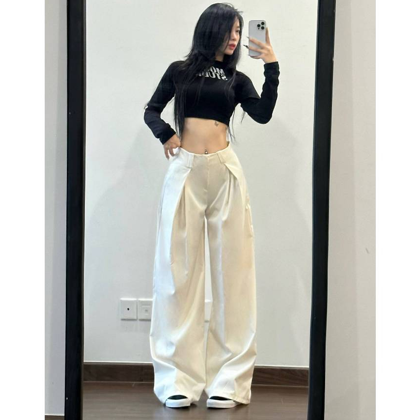 Quần Kaki Xếp Ly Ống Rộng MIAA Vải Đẹp Mềm Thoáng Mát, Quần Kaki Ống Rộng Basic Cạp Trễ Phong Cách Châu Âu | BigBuy360 - bigbuy360.vn