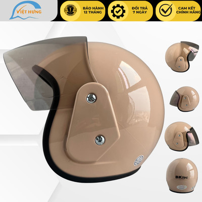 Mũ Bảo Hiểm Trùm 3/4 Đầu Bktec Bk19 Màu Kem Bóng - Vòng đầu 56-58cm - Hàng Chính Hãng - Bảo Hành 12 Tháng