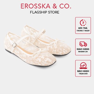 Erosska [FORM TO LÙI 1 SIZE] - Giày búp bê nữ balletcore lưới quai ngang phối nơ đơn giản màu trắng kem - EL085