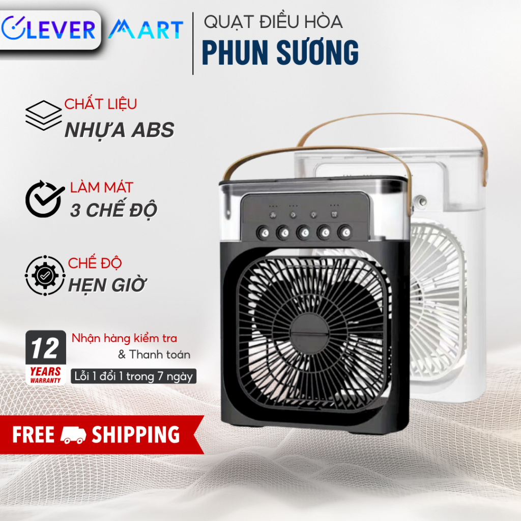 Quạt Phun Sương Mini Làm Mát, 3 Chế Độ, 600ML Có Chế Độ Hẹn Giờ, Quạt Điều Hoà Thông Minh Tích Hợp Đèn Led