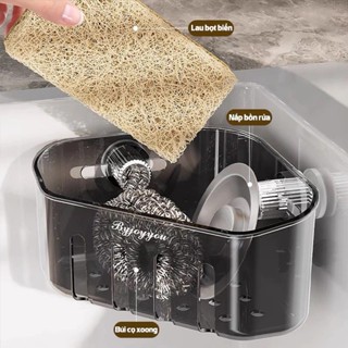 Kệ Tam Giác Nhựa Trong Đựng Đồ Rửa Chén Bát Hút Chân Không Chịu Lực, Rổ Lọc Rác Bồn Rửa Bát Nhựa ABS Cao Cấp