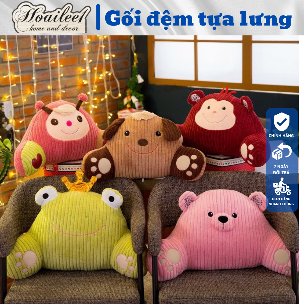 Gối đệm tựa lưng ghế văn phòng, tựa lưng ghế ô tô,  gối tựa ghế hình thú ngộ nghĩnh đáng yêu kích th