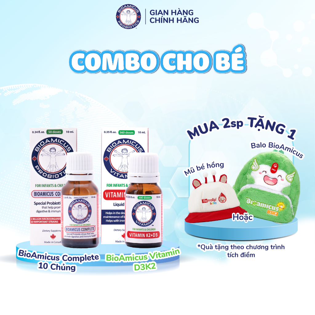 Bộ Đôi Cho Bé - BioAmicus Complete 10 Chủng & BioAmicus Vitamin K2 & D3