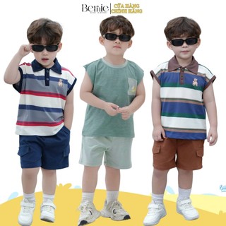  Set bộ tanktop sát nách tổng hợp áo phối quần short kẻ caro cho bé trai đi chơi 8kg đến 25kg BERNIE 