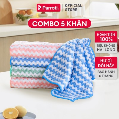 Combo 5 khăn lau bếp đa năng siêu thấm hút, Khăn lau kính, Khăn lau xe ô tô Parroti Fiber - FB03