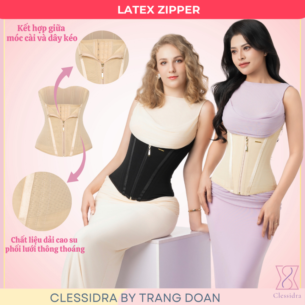 Latex Zipper - Đai Nịt Bụng Dây Kéo Kết Hợp Móc Cài - Clessidra By Trang Đoàn [Tặng Kèm Áo Liner]