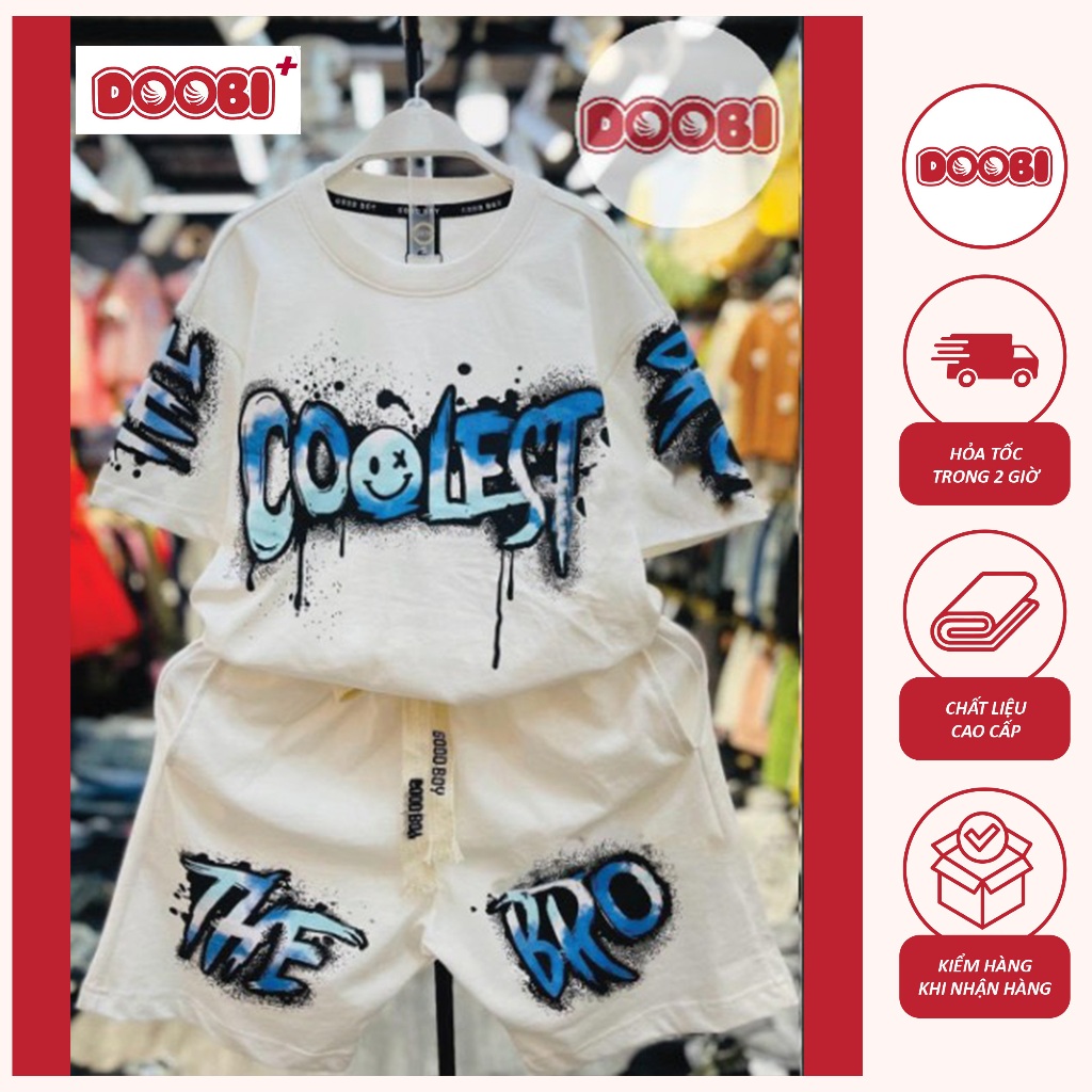 Bộ đồ bé trai chất liệu thun cotton co giãn 4c in COOLEST hiệu DOOBI cho bé từ 10-63kg DB77
