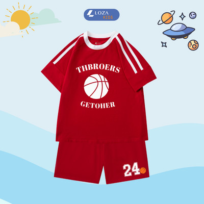 Đồ bộ bé trai phối viền in quả bóng số 24 - Quần áo cho bé chất liệu thun cotton - Loza BF369