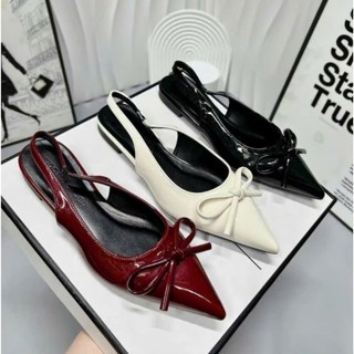 Sandal quai thun mũi nhọn nơ xinh bệ 1p SD-0348 - Sục bệt quai thun mũi nhọn 1 cm  Bảo Vệ Chống Đau Chân