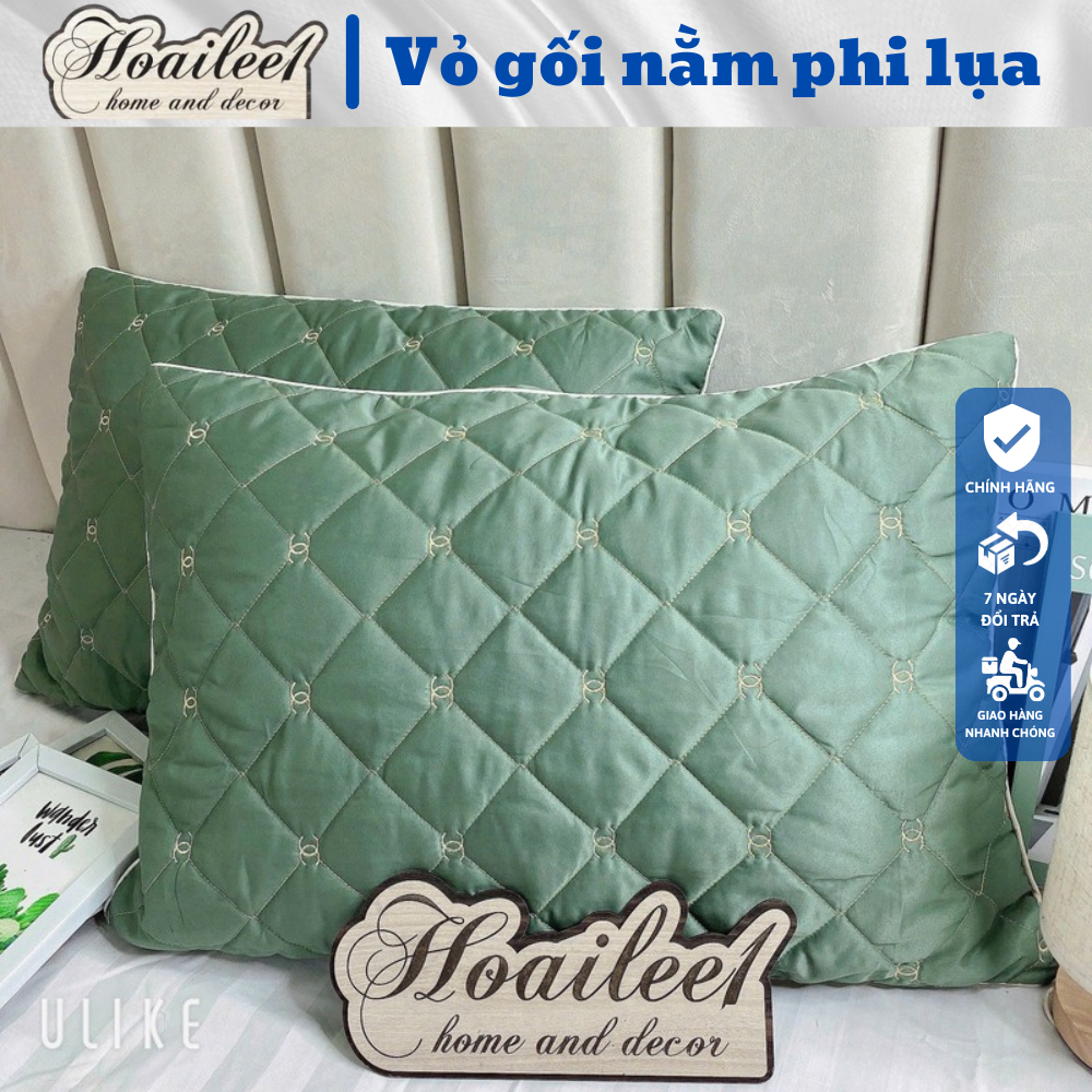 Vỏ gối đầu trần bông chất liệu phi lụa thêu vân nổi sang trọng, chất phi lụa thoáng mát, thấm hút mồ