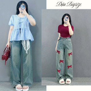 Các mẫu quần jeans bigsize nữ ống rộng cạp cao chất mềm không co giãn phong cách basic - CÁC MẪU QUẦN JEANS SUÔNG