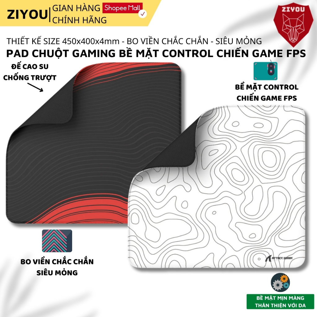 Lót Chuột Control Chơi Game Ziyou Attack Shark CM02 Gaming Esport Size 450x400x4mm Siêu Mịn