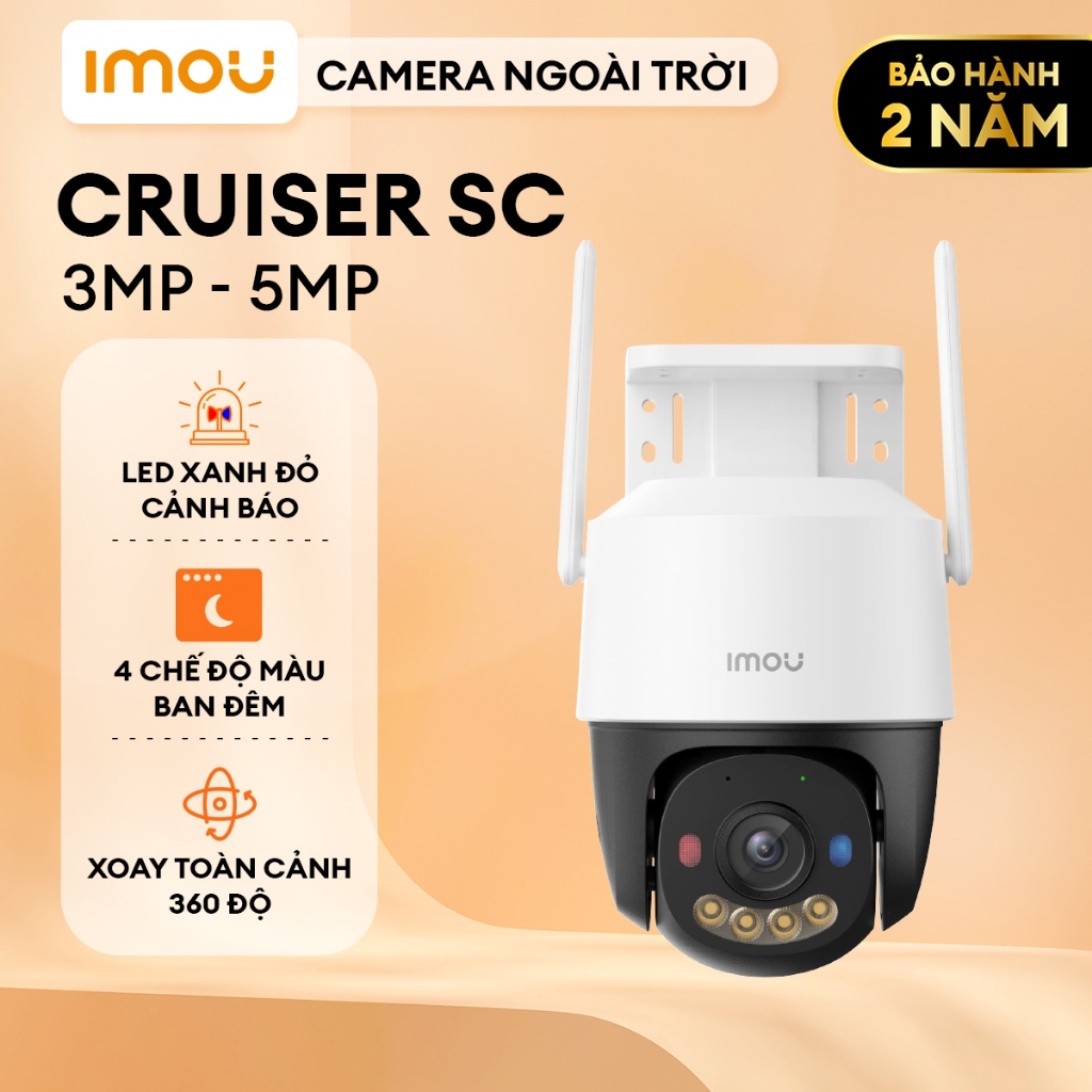 Camera Wifi ngoài trời Cruiser SC I 3MP/5MP, đèn cảnh báo xanh đỏ, đàm thoại hai chiều, xoay 360 độ.