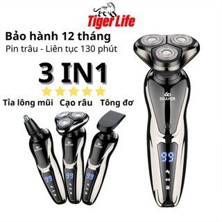  Máy cạo râu mini đa năng 3 TIGERLIFE lưỡi cắt màn hình LED hiển thị pin sạc nhanh 2 giờ chống thấm nước cạo cực êm 