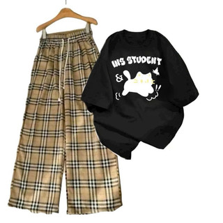 [ Rẻ Vô Địch] Tổng Hợp Set Bộ Quần kẻ Caro Vàng + Mix Áo Phông Form Rộng Tay Lỡ- Mèo máy STUDENT