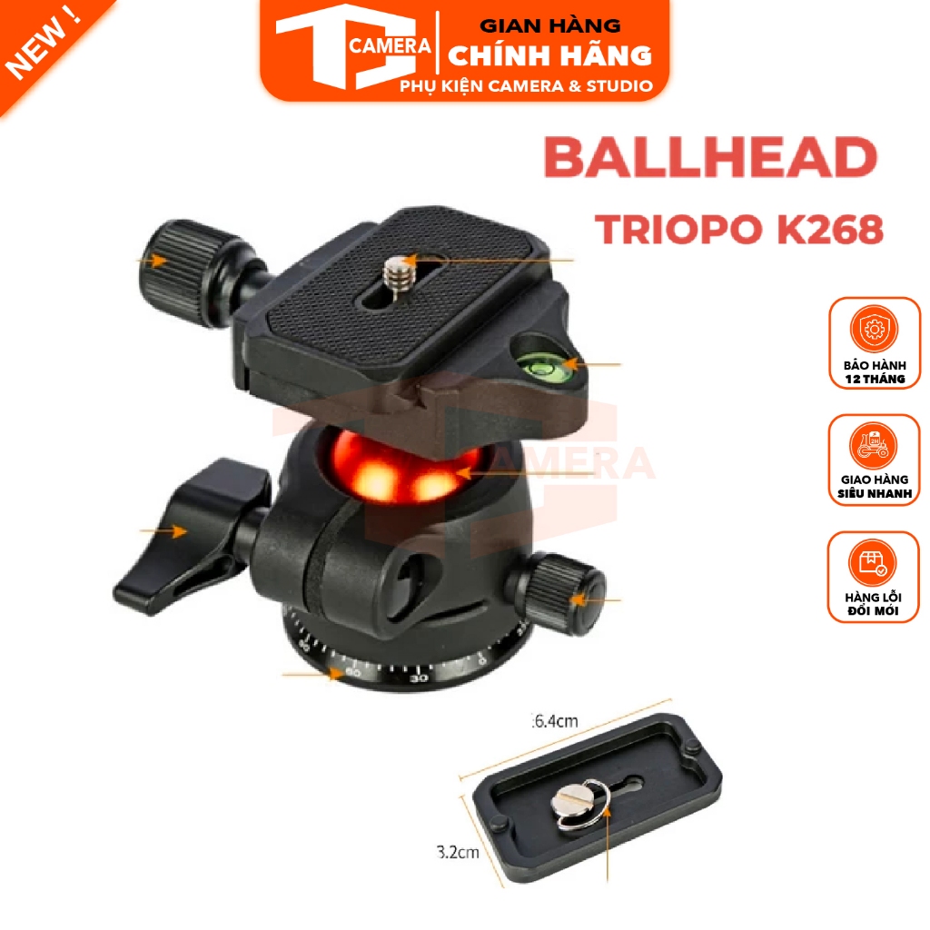Đầu Ballhead Chân Máy Ảnh Tripod Triopo K268