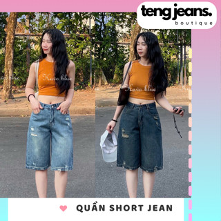 Quần Ngố Nữ Jean Rách Cá Tính Quần Short Jean Nữ Dáng Lửng Ống Rộng Tengjeans QA65