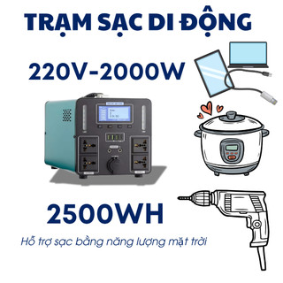 Trạm Sạc Điện Di Động 2000W 2.5KWh – Pin Dự Phòng 220V, 4 Ổ Cắm AC, Sạc Nhanh USB, Dùng Cho Dã Ngoại, Mất Điện