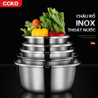 Bộ chậu rổ CCKO CK9667-9668 inox rửa rau củ quả vo gạo tiện lợi chậu kèm rổ inox 304 chất lượng cao đa kích cỡ 