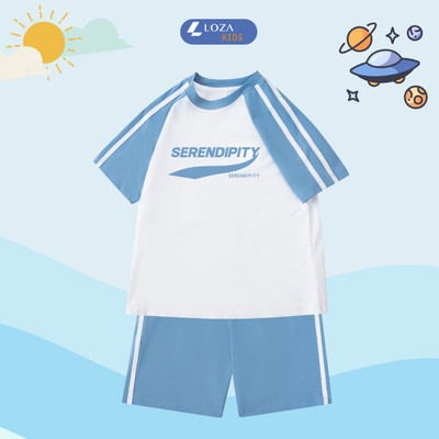 Đồ bộ bé trai phối viền in chữ SERENDIPITY - Quần áo cho bé chất liệu thun cotton - Loza BF371