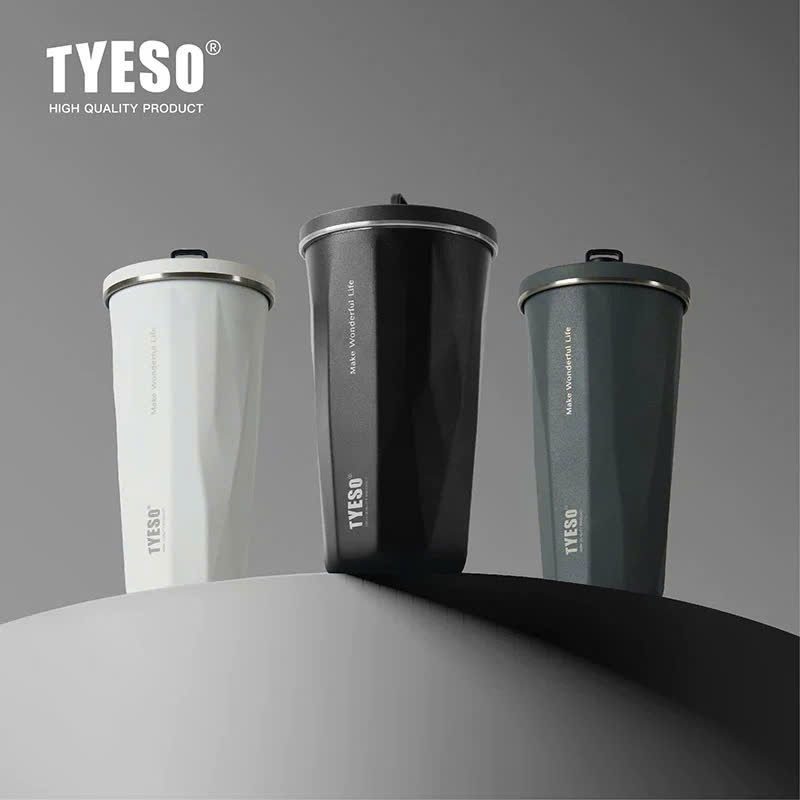 Cốc Giữ Nhiệt Coffee TYESO Chính Hãng Dày 6 Lớp Giữ Nhiệt 18h Phối Vân Nổi Độc Đáo Tinh Tế Có Ống Hút Tiện Lợi