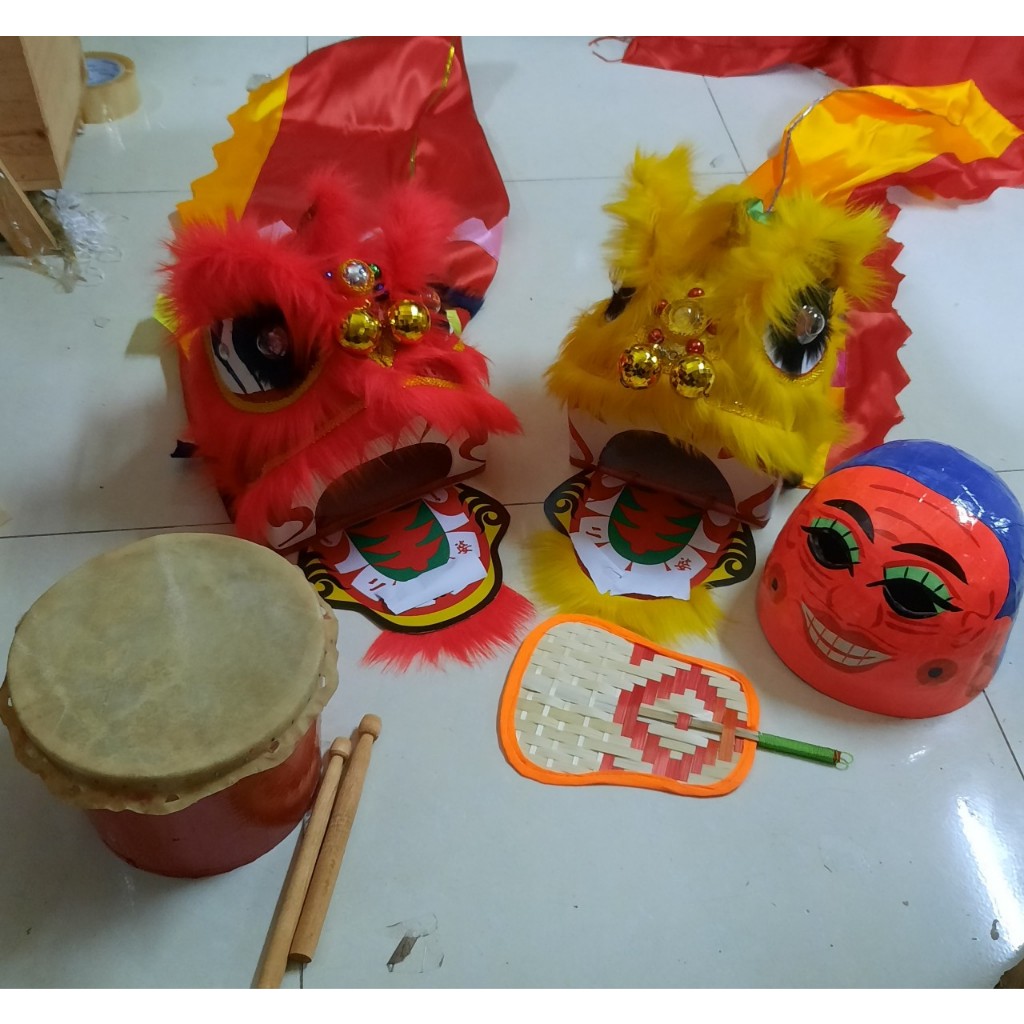 đầu lân cho bé 2-8 tuổi (combo lân+đuôi+trống 2 dùi+địa+quạt)