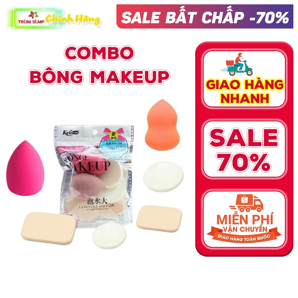 Combo 6 bông phấn trang điểm makeup [bông phấn keli]