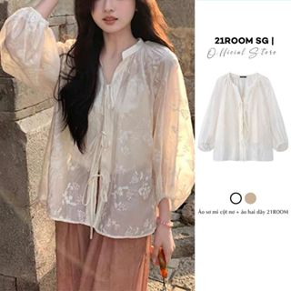 A239 Áo Sơ Mi Nữ Voan Hoa Kèm Áo Trong Tay Dài 21Room Mùa Hè Phong Cách Vintage